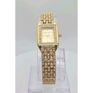 Vtg MAIN LINE TIME Watch Ladies Womens Crystal Encrusted Gold Plate 7" FREE $HIP
